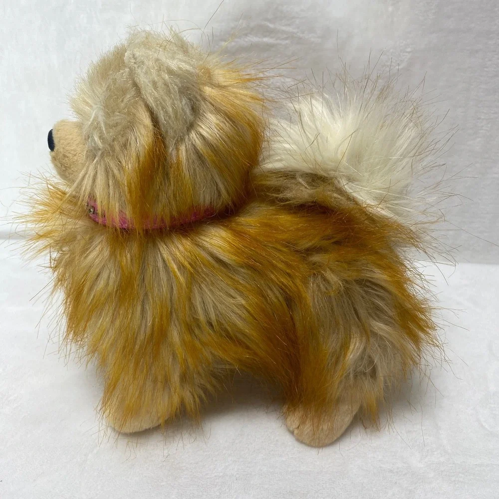 Hallmark Fluffy Golden Orange Pomeranian Dog Plush Toy Pink Collar Cute